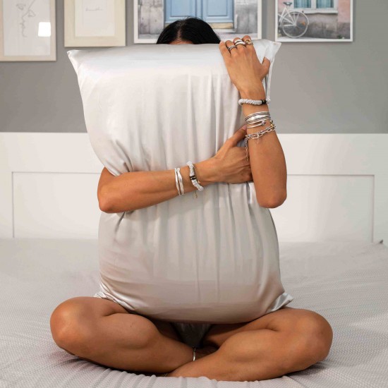 Combo Σετ Μαξιλαροθήκη + Μάσκα Ύπνου + Slim Scrunchie Mulberry Silk Silver Grey Combo Προσφορές