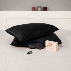 Combo Σετ Μαξιλαροθήκη + Μάσκα Ύπνου + Slim Scrunchie Mulberry Silk Black