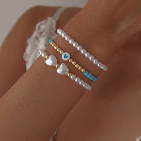 White-Blue Perl Bracelet Set Βραχιόλια Χεριού